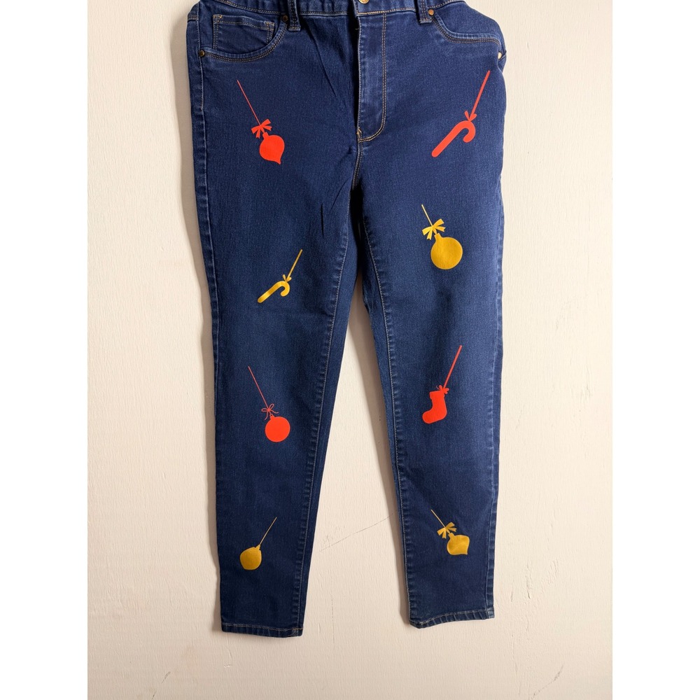 Workshop Christmas Skinny Jeans Dark Wash Santa Reindeer Holiday Women Size 12